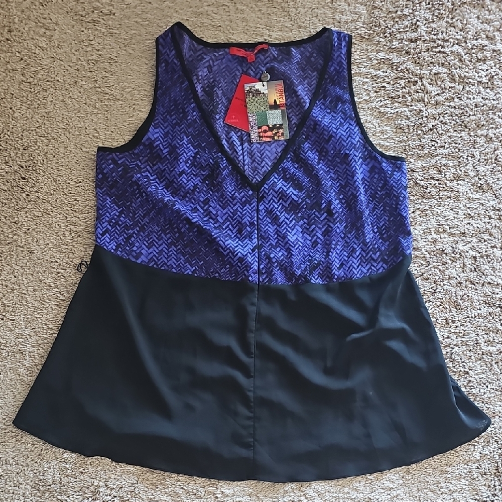 Narciso Rodriguez Blue and Black V-Neck Tank Top